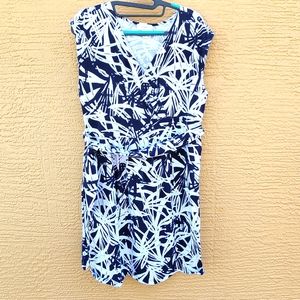 LOFT Petite Cotton Palm Print Dress